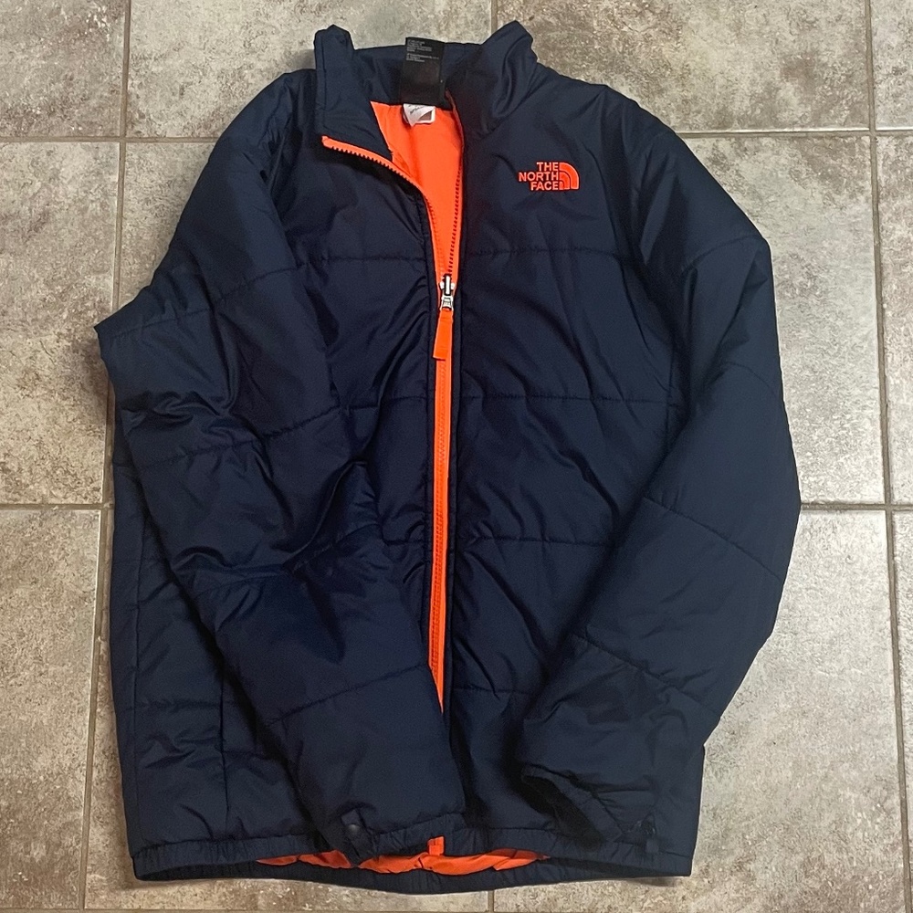Boy's Orange and Blue North Face Jacket Size Large 14/16